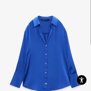 Zara Satin Effect Blue shirt NWT